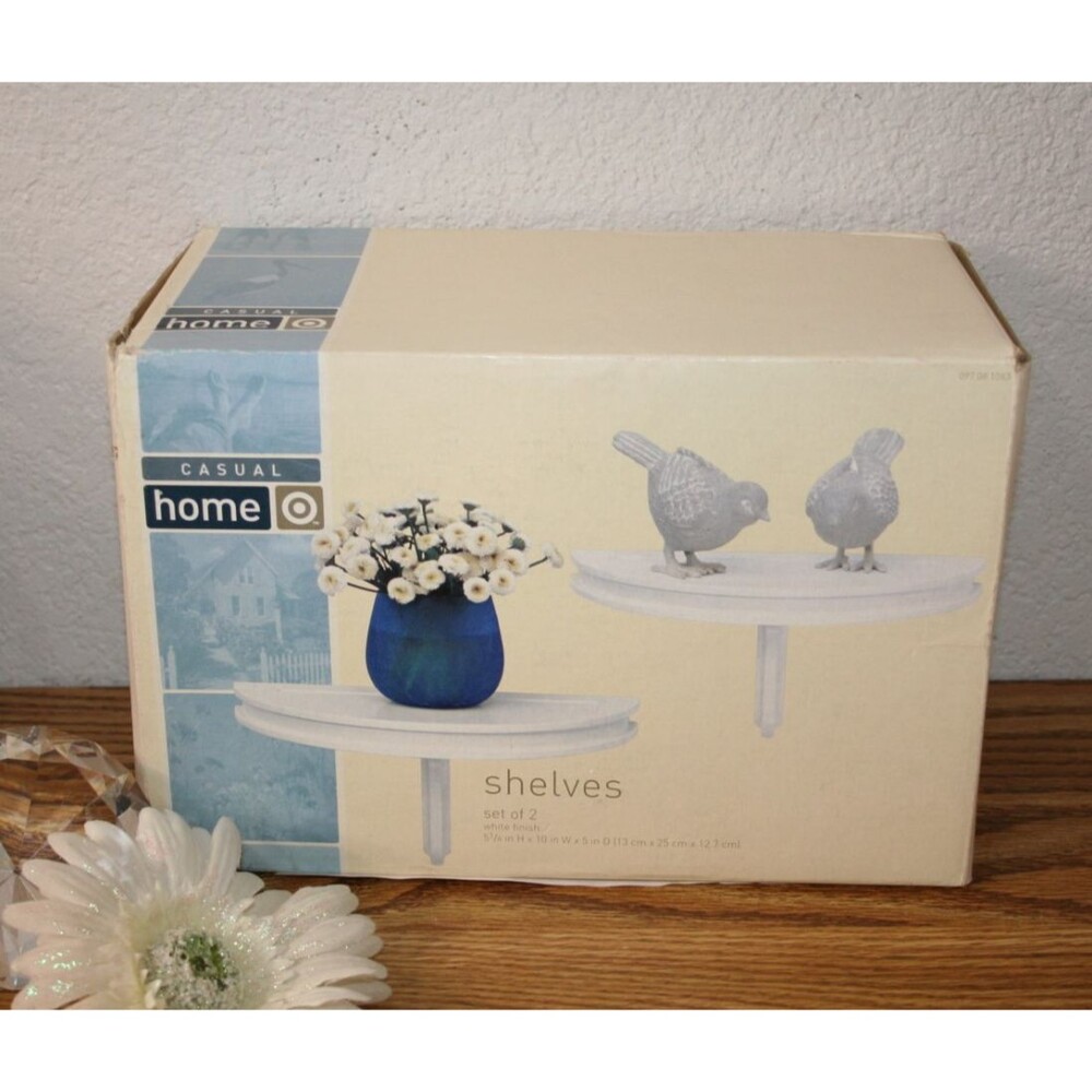 Bullseye White Half Round Wall Shelves Set Of 2 Home Decor NOS 10x5 Inch
